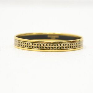 Hermes Enamel Printed Narrow Bracelet Gold Black